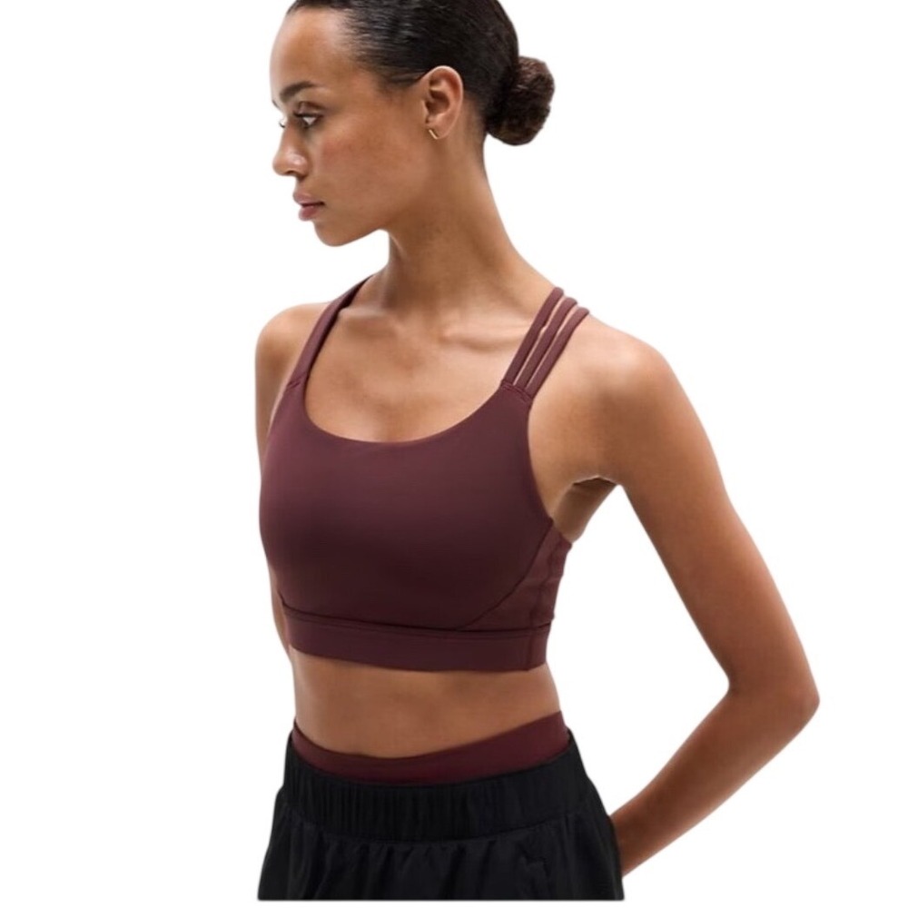 Athleta Train Free Sports Bra Size S Plum Strappy Medium Support Yoga Gym